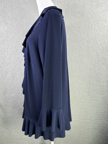 Chaqueta cárdigan Linea Louis Dell' Olio para mujer 2X azul marino musgo crepé volantes - Imagen 6 de 8