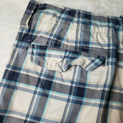 Abercrombie & Fitch 30 x 9" Blue Plaid Thick Distressed Twill Cargo Shorts. EUC! - Picture 6 of 11