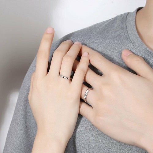 Silver 2 Pcs Sun and Moon Lover Couple Rings Set Promise Wedding Jewellery - Picture 6 of 28