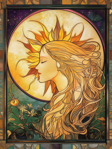 Art Nouveau Sun Goddess with Flowing Hair Poster 18x24in