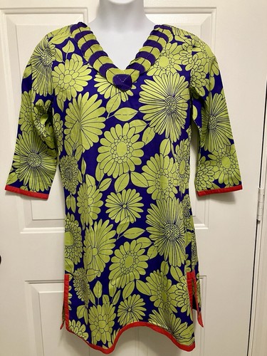 BODEN Damen Tunika Gr. 10 Medium Kaftan Top Shirt lila grün Blumen Kleid