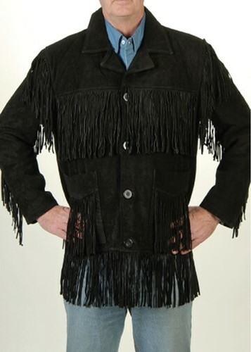 Chaqueta y Pantalón con Flecos de Cuero de Gamuza Negra Old Western para Hombre WSP29 - Imagen 3 de 6