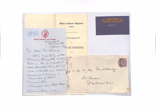 GB HUNTING *Devon & Somerset Stag Hounds* Letter Document & Cover{3} 1890 MS3021 - Picture 3 of 4