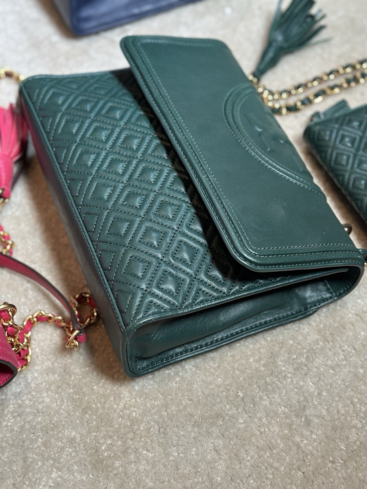 Tory Burch Fleming Convertible Shoulder Bag Quilted Logo Purse Handbag Lot image 2