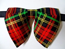 Handmade Mens Oversized Bow tie Black/Red/Green Christmas Plaid Vintage 70`s