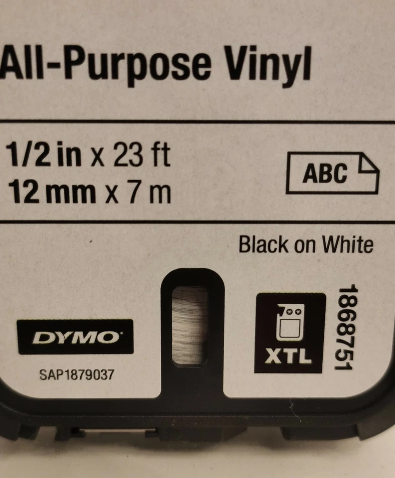 DYMO - Vinyl XTL 7 m x 12 mm Noir sur Blanc 1868751 - Photo 3/3