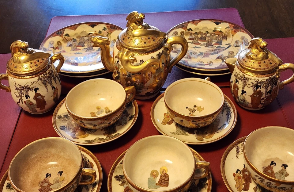 JUEGO DE TÉ MUY RARO 17 PIEZAS 1880-90 JAPONÉS KITAMURA YAICHIRO ROYAL SATSUMA Foto 3 de 4