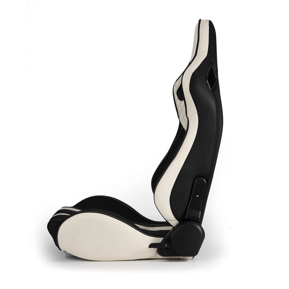 2x Universal Main Black + White Side PVC Leather Reclinable Sport Racing Seats Foto 4 de 4
