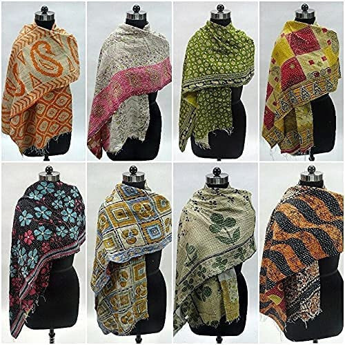 10 Pc Wholesale Lot Vintage Kantha Cotton Allover Scarf Shawls Reversible Stole - Bild 5 von 7