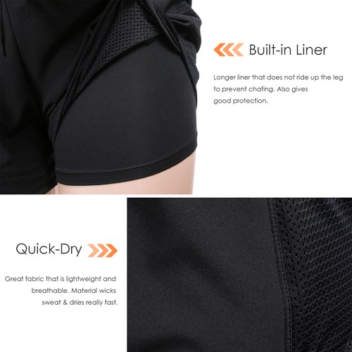 Women's Mesh Run 2-in-1 Shorts Athletic Workout Gym Shorts with Liner and Pocket - Picture 6 of 42