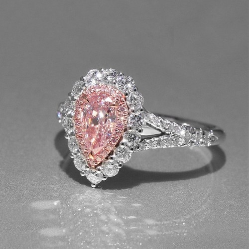 Lindo anillo de compromiso de boda para mujer de plata 925 con corte de pera rosa Cz talla 5-10 - Imagen 8 de 10