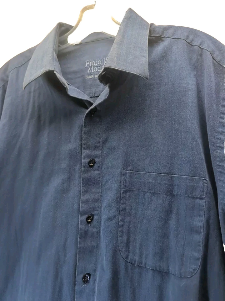 Fancy Fratelli Moda Mens Italian Long Sleeve Blue Button Up Shirt Italy 16.5-42 - Image 3 of 4