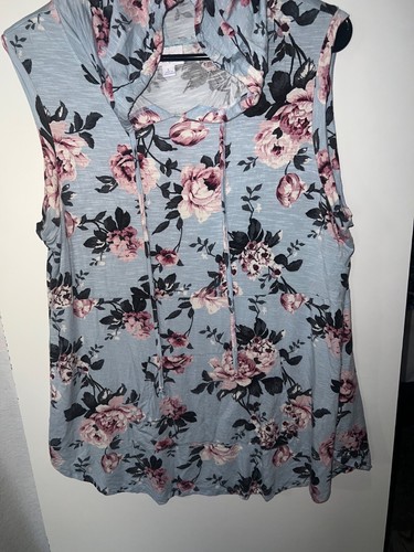 Lularoe woman's top size Large sleeveless hooded kangaroo pockets floral print - Picture 3 of 4