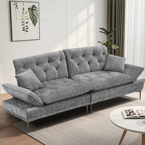 Chenille Loveseat Sleeper Couch Sectional Sofa Cloud Couch with Throw Pillows - Picture 21 of 38