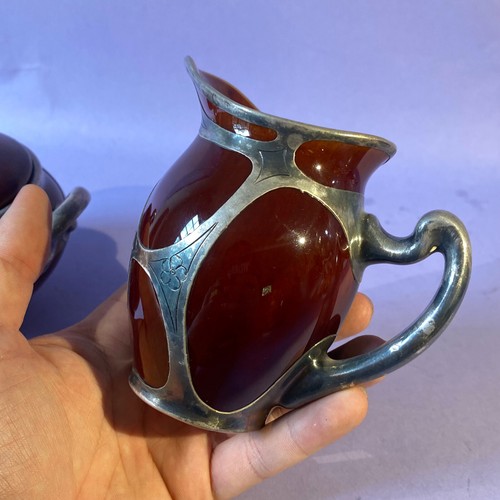 Antique Lenox Art Nouveau Silver Overlay Creamer and Sugar Bowl c. 1906-1930 - Picture 3 of 20