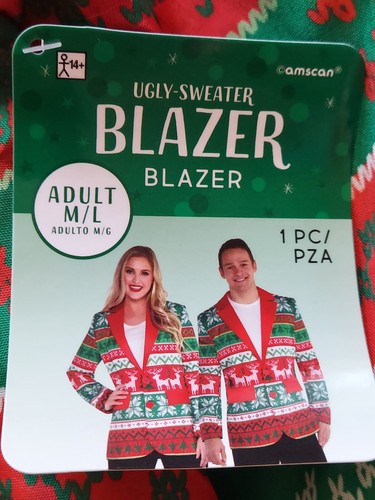 Ugly Sweater Christmas Blazer/Jacket Unisex Red/Green/White - Picture 5 of 23