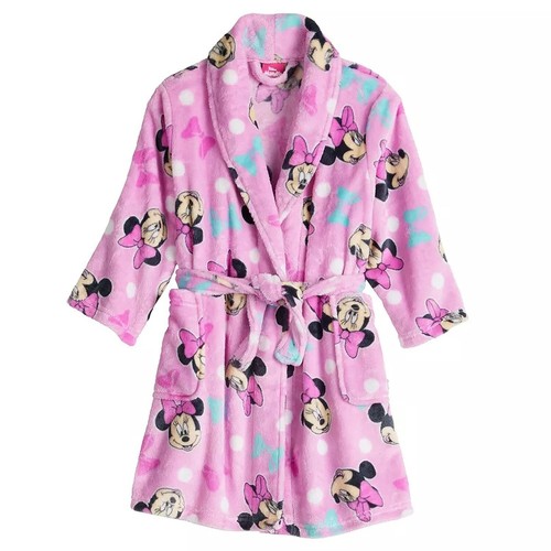 Disney Minnie Mouse and Bows Pink Minky Fleece Girl's Bathrobe, Robe - Picture 1 of 2