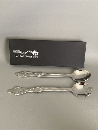 Carrol Boyes Modernist 1990er Jahre Servierlöffel Gabel Salat Serviere nackt Mann & Frau