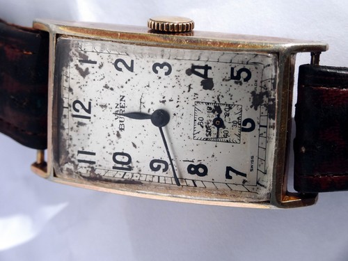 Furgone svizzero d'epoca 1930 BUREN Cal. Orologio da polso uomo 14 Tank Art Decò placca oro - Foto 3 di 24
