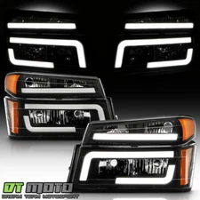 2004-2012 Chevy Colorado | Canyon Black LED Tube Headlights Headlamps Left+Right