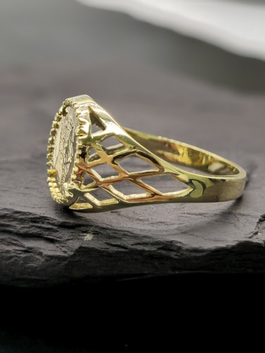 Neu 9 kt Gelbgold Siegelring kleine Münze - sieht aus wie Ring Größe R kleiner Finger 12 m - Bild 5 von 9