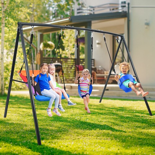 Heavy Duty Frame Metal Swing Set with 3 Seats Outdoor Toddler Swing Kids Playset - Picture 4 of 7