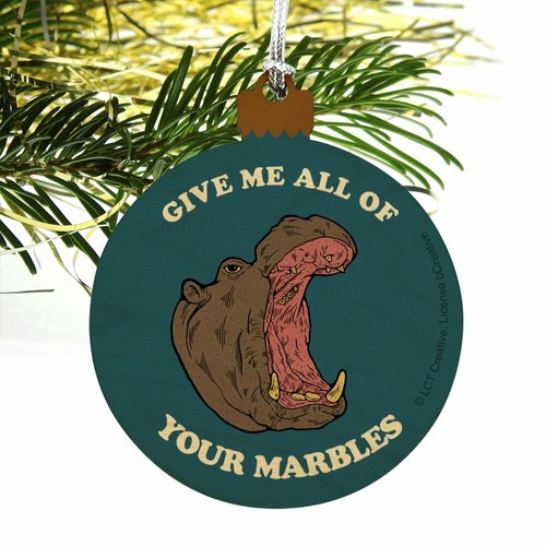 Give Me All Of Your Marbles Hippo Funny Wood Christmas Tree Ornament - 第 2/4 張圖片