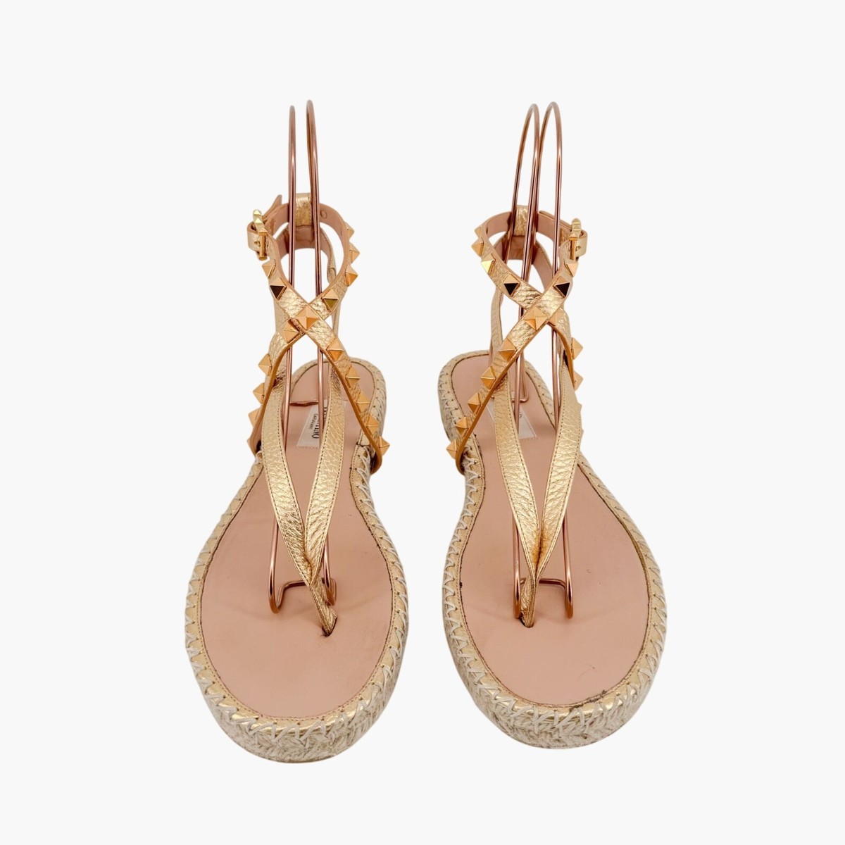 VALENTINO ゴールドエスパドリーユサンダル Valentino Garavani Rockstud Espadrille Thong Sandals Size 38