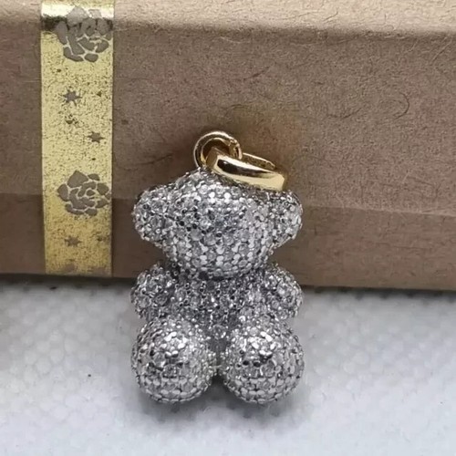 2 kt 14 K Gelbgold plattiert runder Diamant Tous kühner Bär Anhänger 3 kt Laborgefertigt - Bild 3 von 4