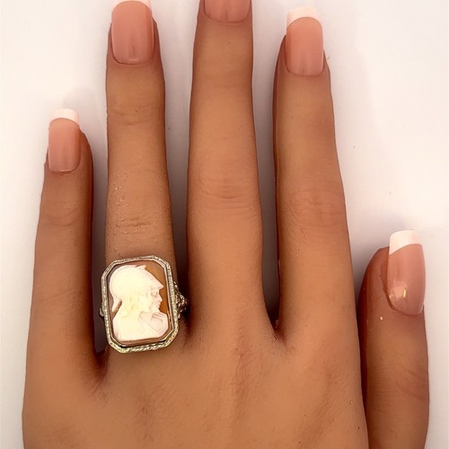 Vintage 18K White Gold Roman Solder Double Face Cameo Ring Size 6.25 - J407 - Picture 8 of 10