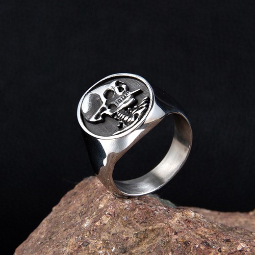 Vintage Coin Liberty Skull Ring Stainless Steel Men's Gothic Smoking Skull Ring - Picture 2 of 4
