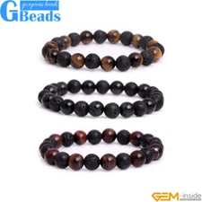 Charm Tiger's Eye & Lava Rock Bead Elastic Bracelet Jewelry Women Natural Stone