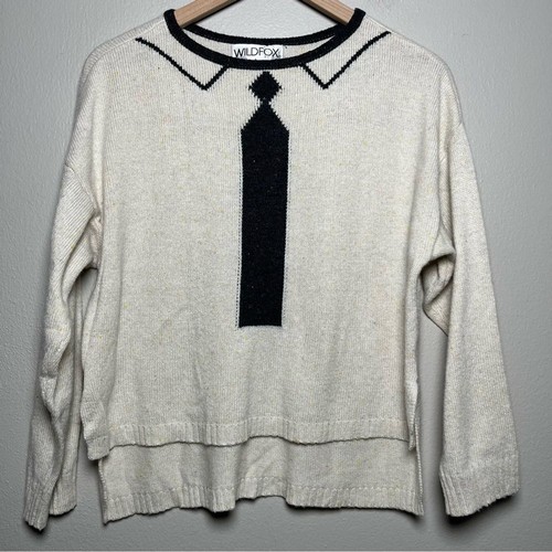 Wildfox Women Sweater Medium Red Silk Wool Speckled Preppy Dinner Party Polo Tie
