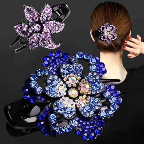 Large Alligator Clips Crystal Rhinestone Flower Hair Claw Clamp Hairpin Women ⁿ