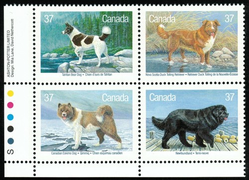 Canada sc#1220a Dogs of Canada, LL Imprint Block, Mint-NH - Picture 1 of 2