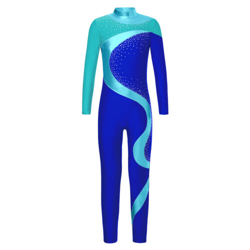 Mädchen Gymnastik Anzug Langarm Glitter Strass Leotard Figure Skating Bodysuit - Picture 125 of 128