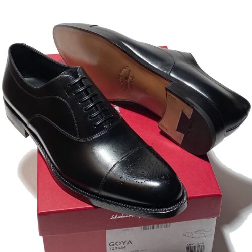Neu Ferragamo Goya 11 EE Leder Captoe Brogue Oxford Herren schwarz elegante Schuhe - Bild 7 von 8