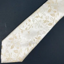 Barry Wang All Silk Paisley Necktie Ivory Cream and Gold 62" long by 3.5" wide