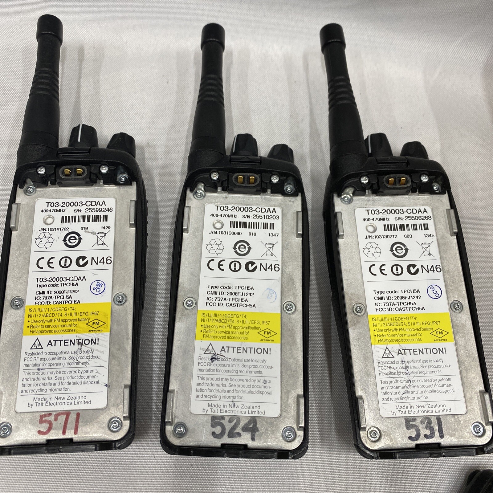 Lot Of 3 Tait TP8100 handheld radio 400470MHz TPCH5A And Accessories