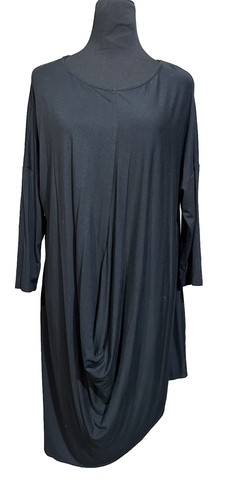 Comfy USA Dress Black Stretchy Draped 3/4 Sleeve Modal Spandex Dress M - Picture 2 of 7