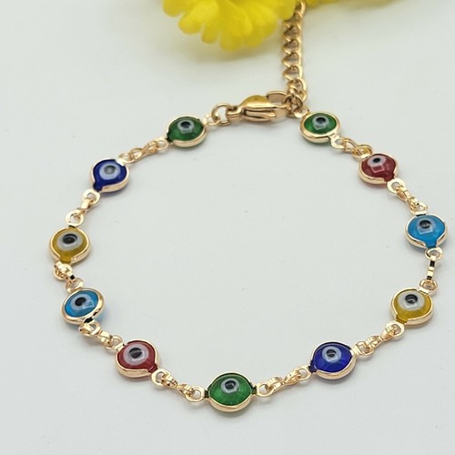 Pulsera Amuleto Multicolor Enchapado en Oro 18K Azul Rojo Verde Amarillo - Imagen 2 de 5