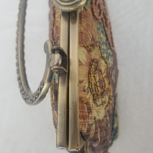 Vintage Beaded Handbag Evening Bag Metal Handle Or Chain Brown Gold Blue - Picture 9 of 21