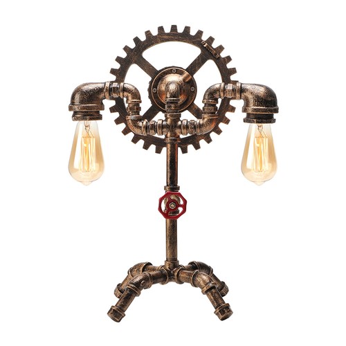 Wrought Iron Table Lamp Steampunk Pipe Bedside Light 2 Light Desk Light Fixture - Picture 5 of 11