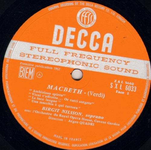 BIRGIT NILSSON / ARGEO QUADRI "CHANTE VERDI" 60'S LP DECCA SXL 6033 STEREO - Picture 3 of 3
