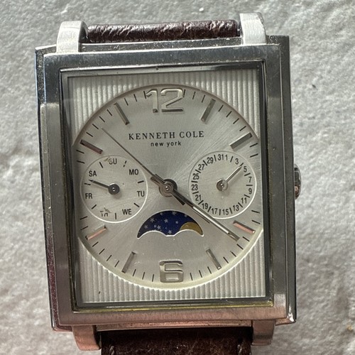 Kenneth Cole KC1372 Multifunction Moon Phase White Dial & Leather Strap Watch - Picture 8 of 8