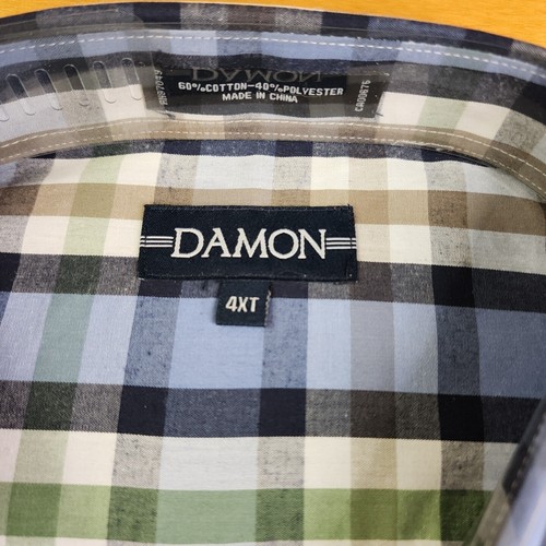 Damon 4 XL Men's Short Sleeve Button Up Shirt Blue, Green, Gray Plaid, Pocket - Picture 2 of 4