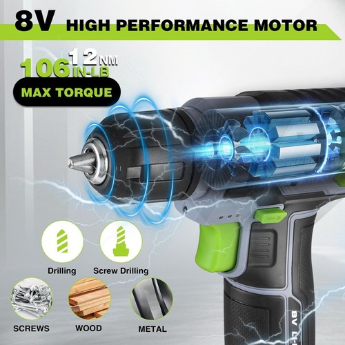 WORKPRO 8V Cordless Drill Driver Set 53pcs Bit Electric Drill 3/8" Keyless Chuck - Picture 5 of 11