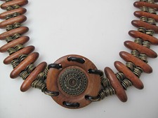 Gold Tone Wood Belt Brown Vintage Women Sz S Small 29'