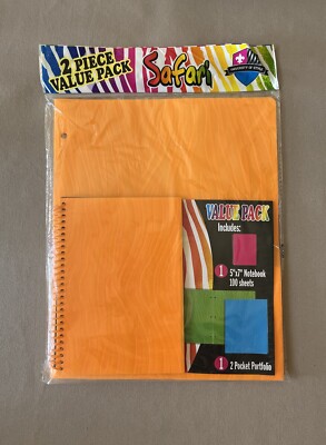 Neon Orange 2 Pk Decorative 5  X 7  100 Sheets Notebook & 2 Pocket Portfolio~New