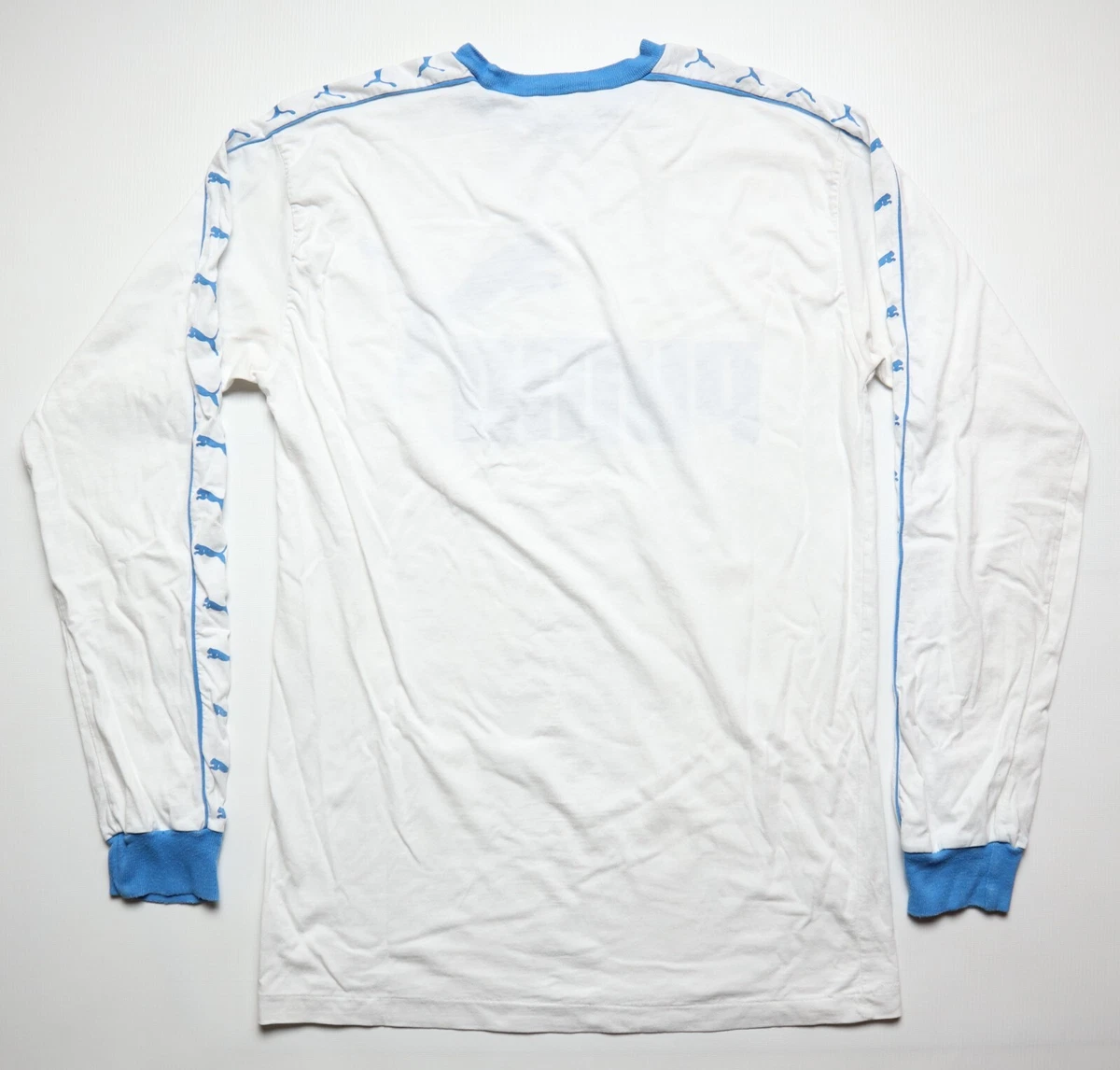 PUMA 1980s 80s VINTAGE LONG SLEEVE SHIRT JERSEY WHITE BIG LOGO